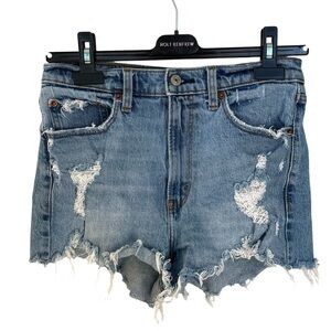 Abercrombie & Fitch Blue Distressed Mom Jean Shorts 28